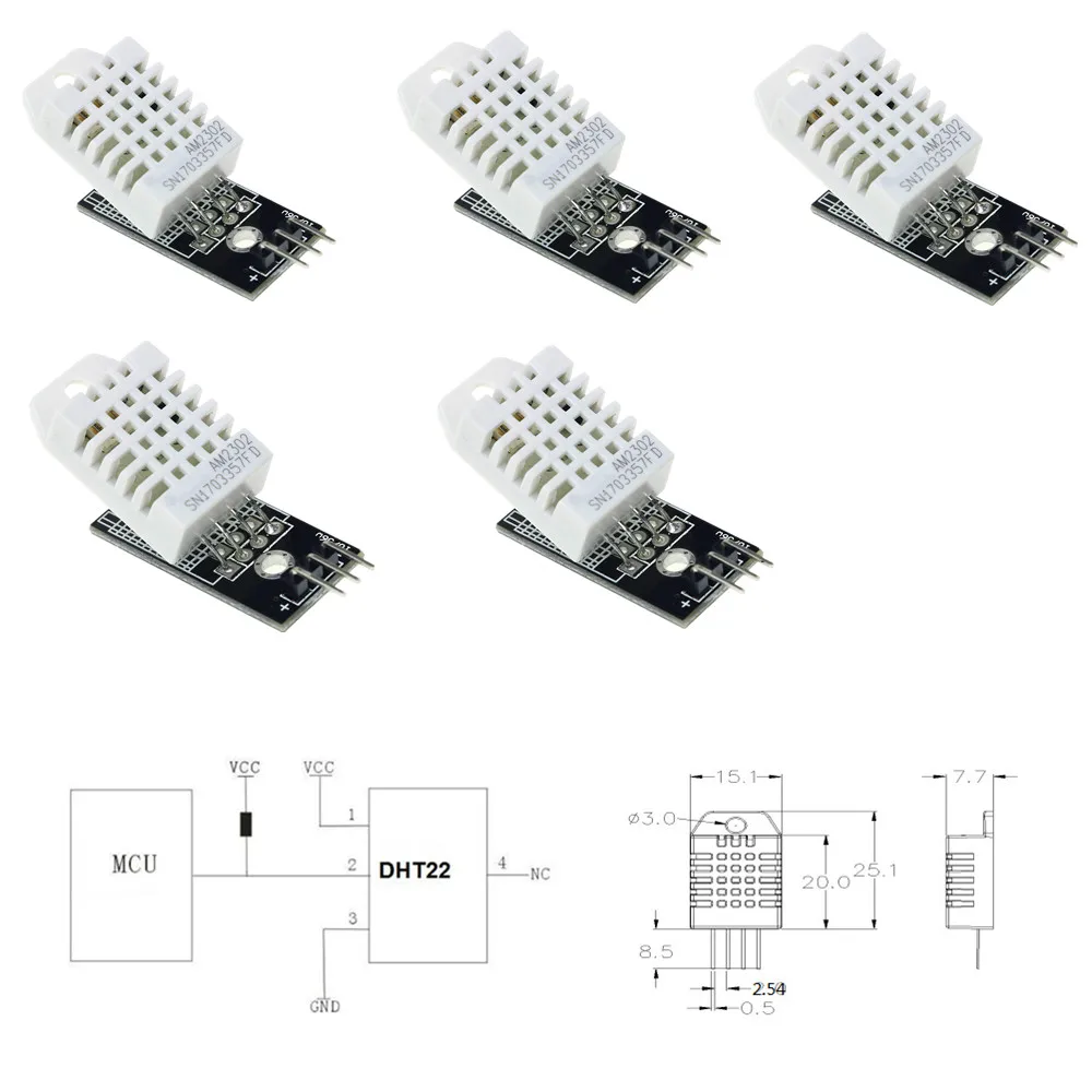 

5pcs/lot DHT22 AM2302 Digital Temperature Humidity Sensor Module Replace SHT11 SHT15 With Dupont Cables for arduino DIY Kit