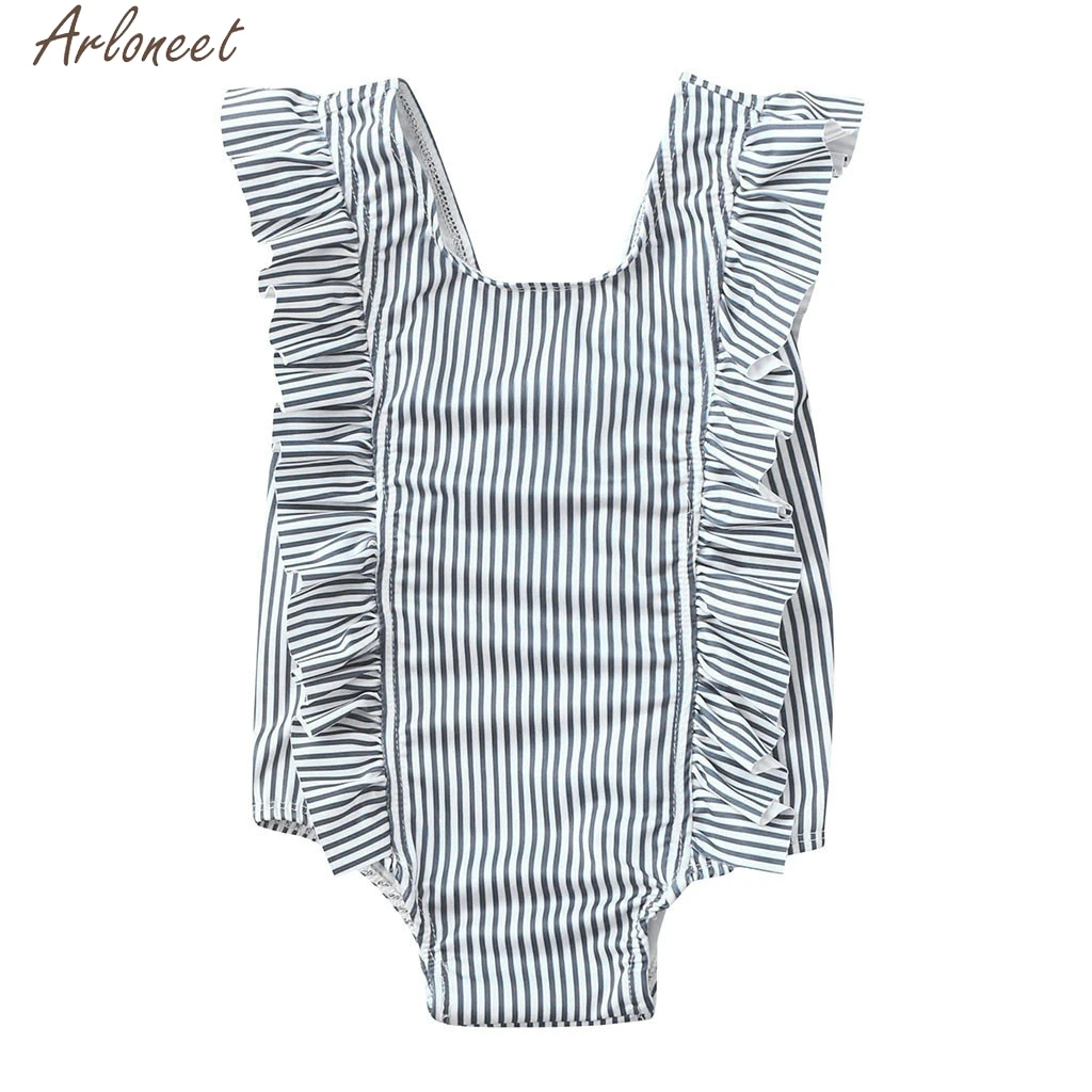 

2019 Toddler Kids Baby Girl Swimsuit Ruffles Bathing Suit Bikini Striped Casual,Daily Swimwear For Girls 1PC Swimwear 19Jan17
