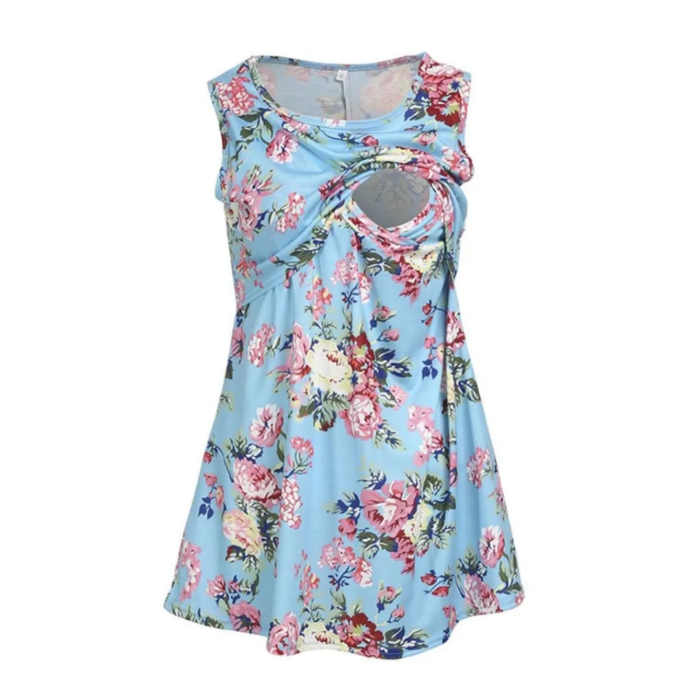 2018 Summer Maternity Shirt Floral Printed Sleeveless T-Shirt Maternity Tops Pregnant Shirt Plus Size Nursing Maternity Clothing