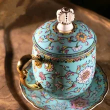 Чашка китайский Llarge Ёмкость 400 мл дома Цзиндэчжэнь стакана воды Цвет эмаль с крышкой офис Конференц-чашки коробки