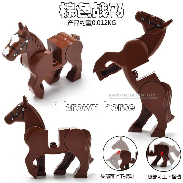 6 см рыцарская лошадь блок Одиночная Nazgul лошадь Elepant Мамонт волк животные строительные блоки детские игрушки подарок - Цвет: Красный