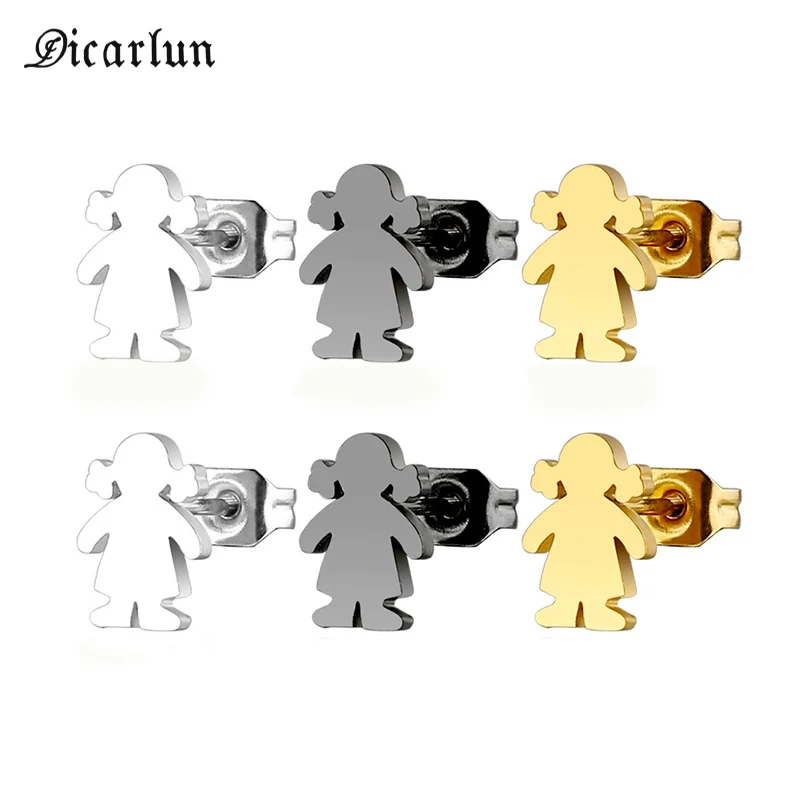 

DICARLUN Stainless Steel Baby Girl Earrings Gold Family Daughter Stud Earrings Silver Black Fashion Jewelry for Women Mum Mother