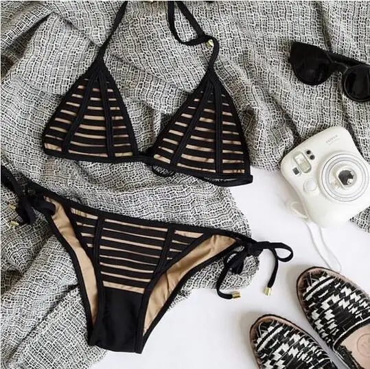 

INS New strap Bikini Hot Selling Two Piece Swimsuit with chest pad Trendy High Cut Push Up Bathing Suit