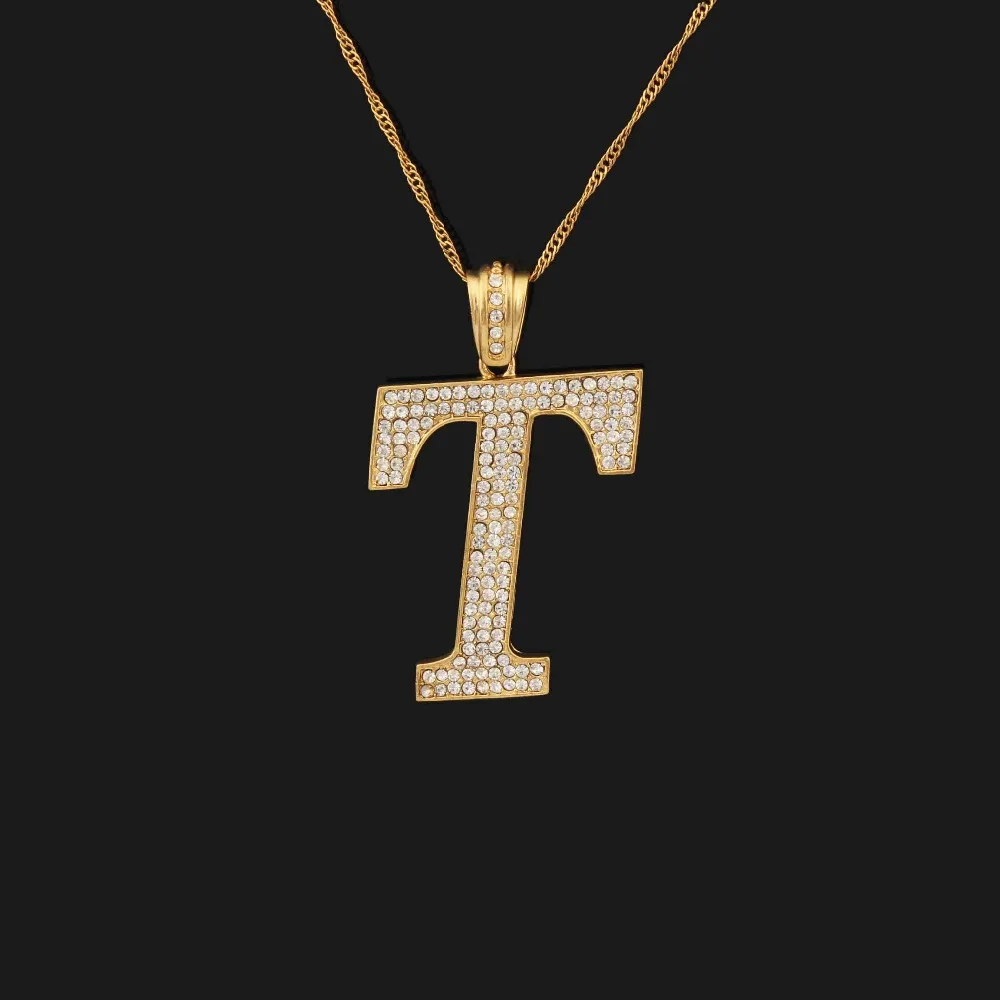 

Hot Sale Fashion Trendy Letters Series Women Accessories Shining Letter T Pendant Gold pendant Necklace