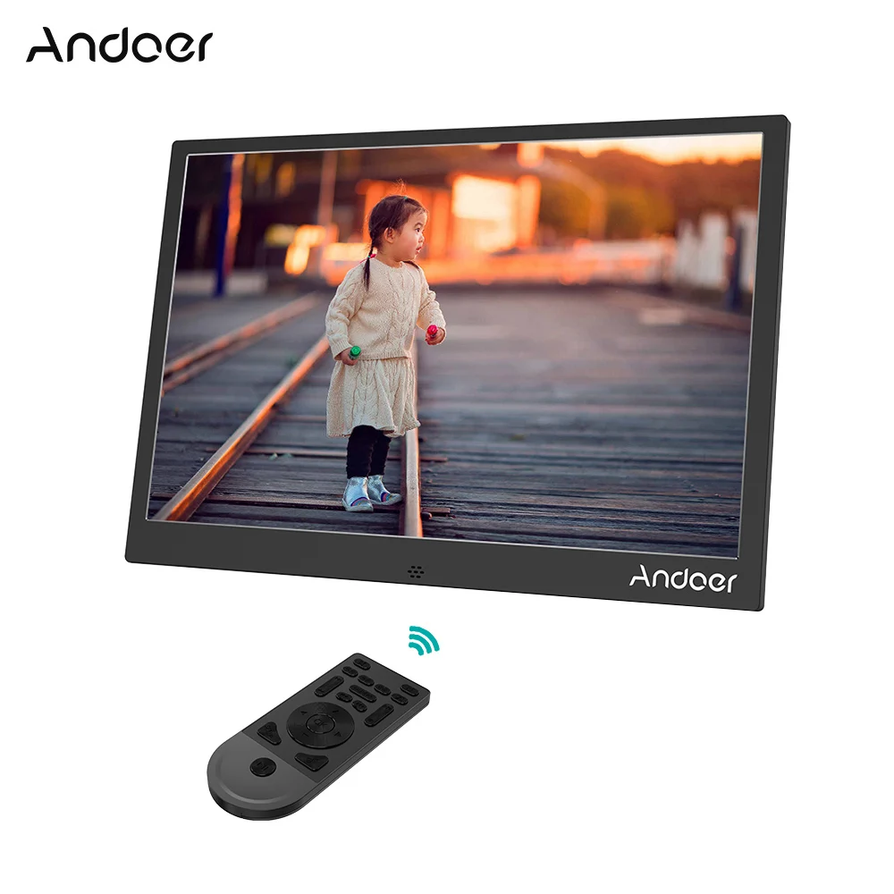 Andoer 1" LED Фоторамки 1280*800 Поддержка 1080 P видео в случайном порядке Алюминий w/Дистанционное управление Рождество на день рождения подарок - Цвет: Black