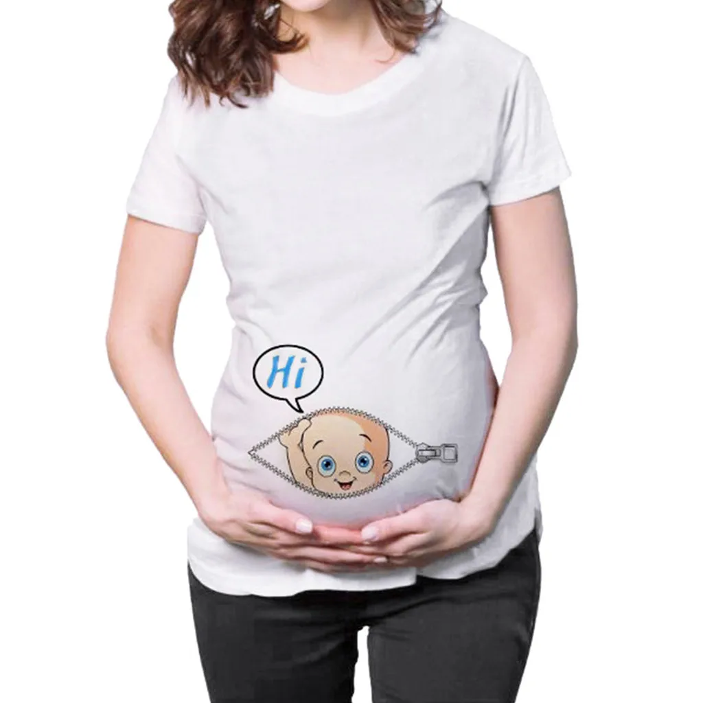 Summer Womens Short Sleeve Cute Maternity Pregnant T shirts Tops Loose Mommy Funny Print Funny Cartoon Baby Printed 2019