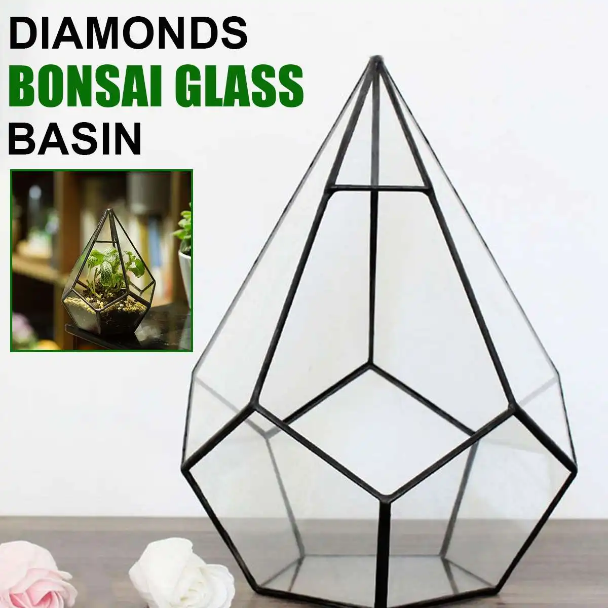 

Bonsai Modern Glass Geometric Terrarium Tabletop Succulent Fern Moss Box Case 12 x 12 x 15 cm Glass Tin Flower Plant Pot