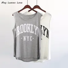 Мая листья любовь Новая мода лето с буквенным принтом Свободный Повседневный Топ Женщины o-образным вырезом без рукавов жилет большого размера Горячая Распродажа LK0045