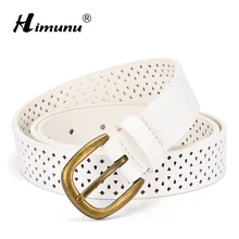 [HIMUNU] Модные брендовые ремни из искусственной кожи для женщин полый цветочный дизайн ремень для женщин наивысшего качества PU женский белый цвет женский ремень