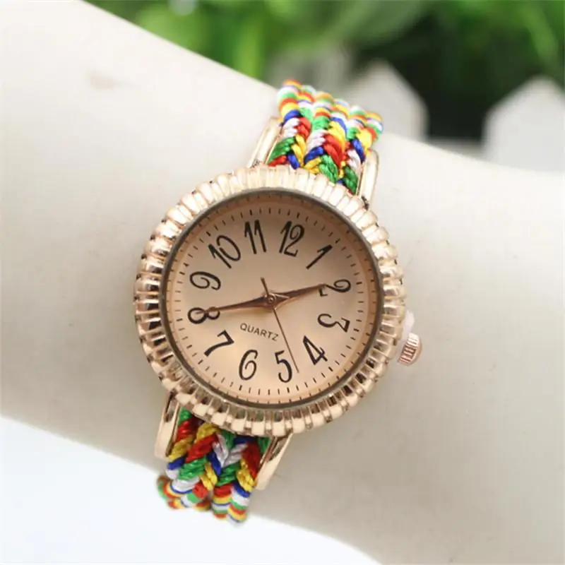 

2017 New Fashion band Analog Quartz Watch Gift Accessories Vintage Women Flower blend Clours Weave