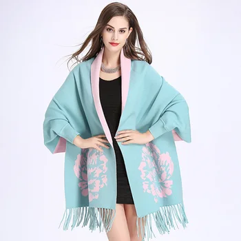 

FXFURS Embroider Flower Pashmina Cashmere Scarf For Women Winter Warm Fine Tassels Scarf Shawl Fashion Shawl Scarves