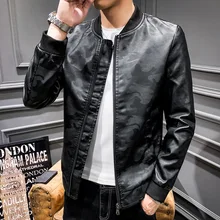 Men Spring Autumn Camouflage Leather jacket Motorcycle PU Leather Moto Jackets Men Slash Zipper Lapel Biker Rider Leather Coat