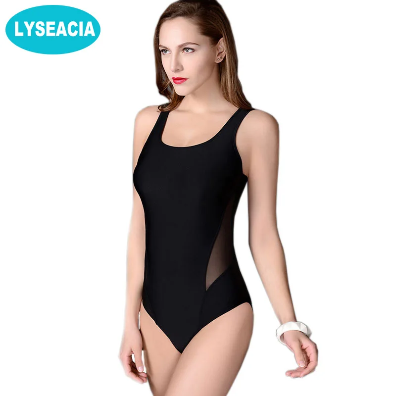 

Black Stretch Sports Swimwear Women Mesh Monokini Slimming Female One Piece Swimsuit Backless Beachwear Women's Swimming Suit