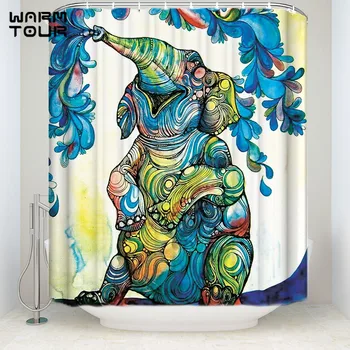 

Extra Long Fabric Bath Shower Curtains Naughty Elephant Painting Art Mildew-resistant Bathroom Decor Sets with Hooks 72" x 78"