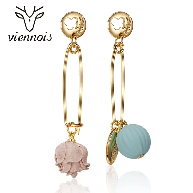 Viennois Gold Color Asymmetric Women Earrings Flower And Fruit Viennois Gold Color Asymmetric Women Earrings Flower And Fruit Dangle Long Drop For