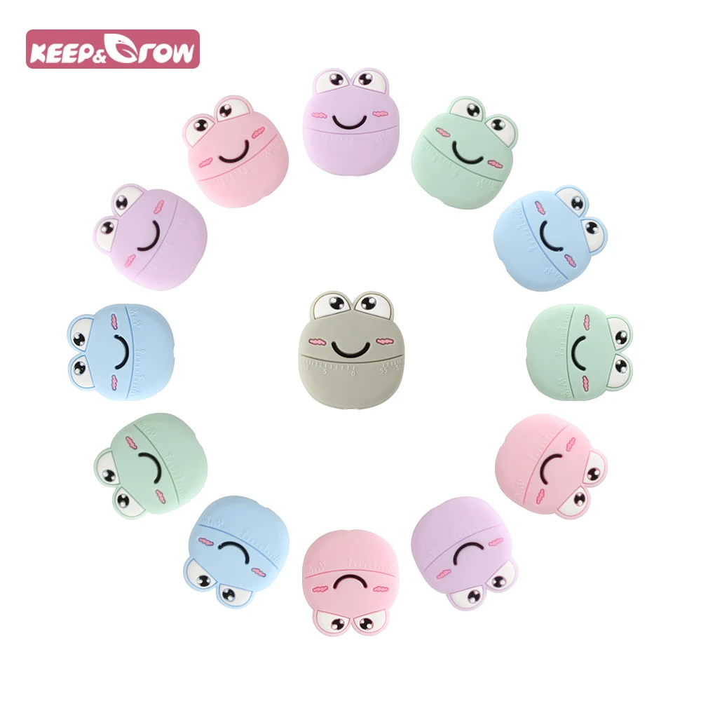 

KEEP&GROW 4PCS Frog Beads BPA Free Silicone Teether Cartoon Baby Products Teething Beads Chew Silicone Beads For Jewelry Making