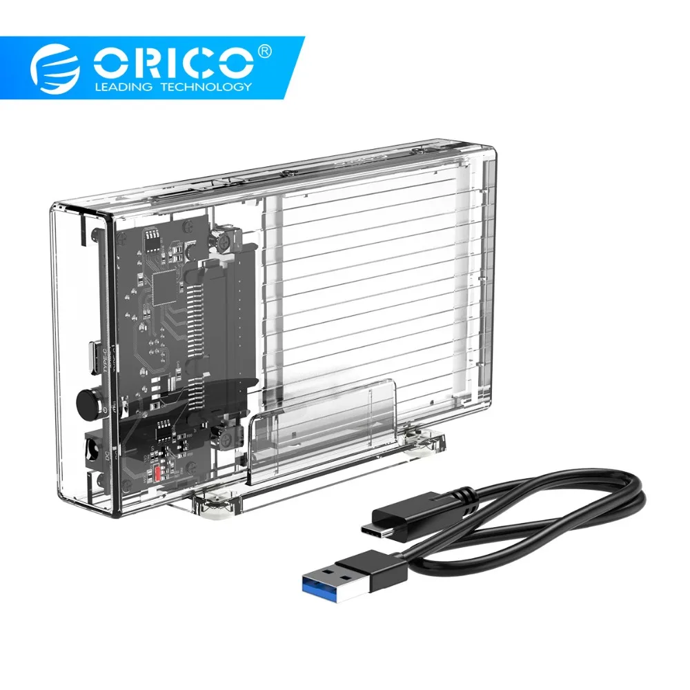 ORICO 2 Bay 2,5 ''HDD чехол SATA для USB C прозрачный жесткий диск поддержка UASP для 7-9,5 мм HDD SSD с адаптером 5 В