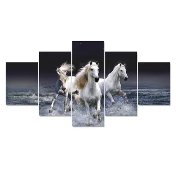 

Modular Canvas HD Prints Paintings Home Decor 5 Pieces Galloping Horses Seascape Pictures Animals Posters Living Room Wall Art