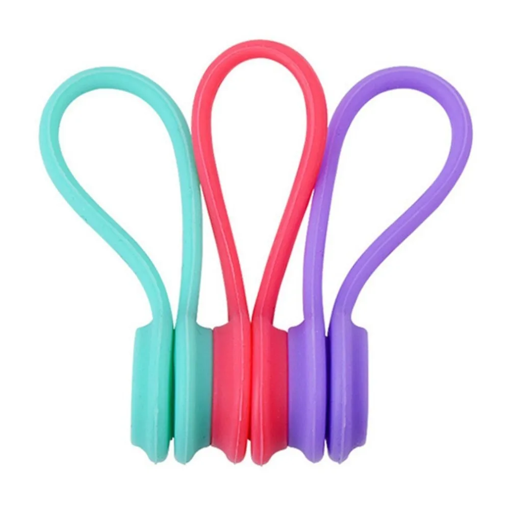 3pcs Soft Silicone Magnetic Cable Winder Organizer Cord Earphone Storage Holder Clips Cable Winder For Earphone For Data Cable - Color: Red