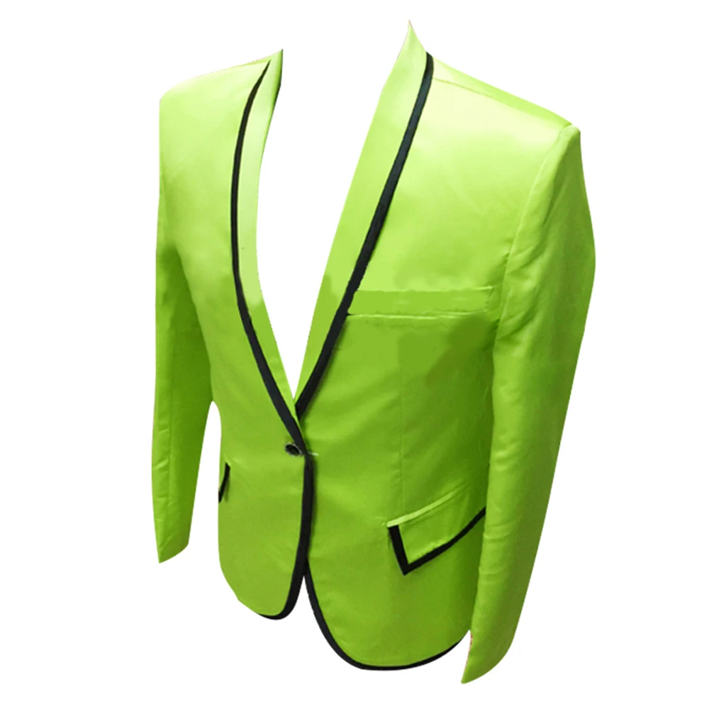 HCF by Air Men 1 Piece 1 Button with Black Edge Fluorescent Green Suit Jacket For Party