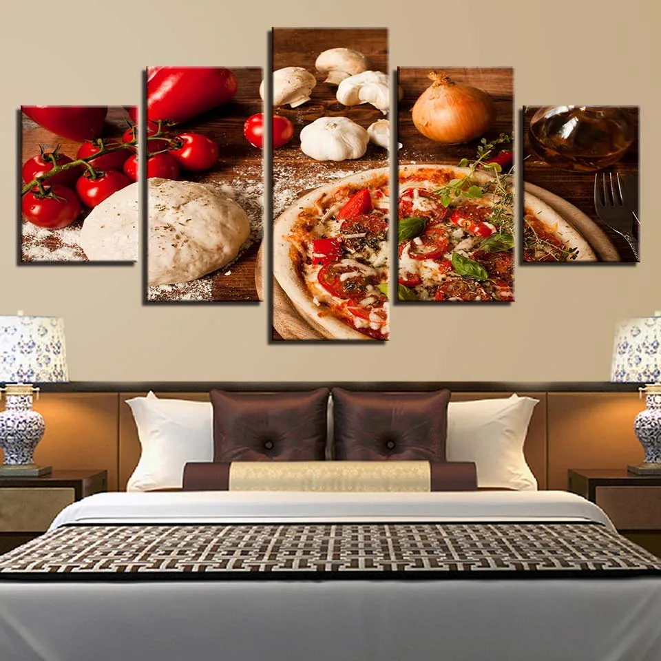 

Modern Posters Home Decoration Wall Art Pictures Framework 5 Panel Pizza Onions For Living Room HD Printed Cuadros Painting