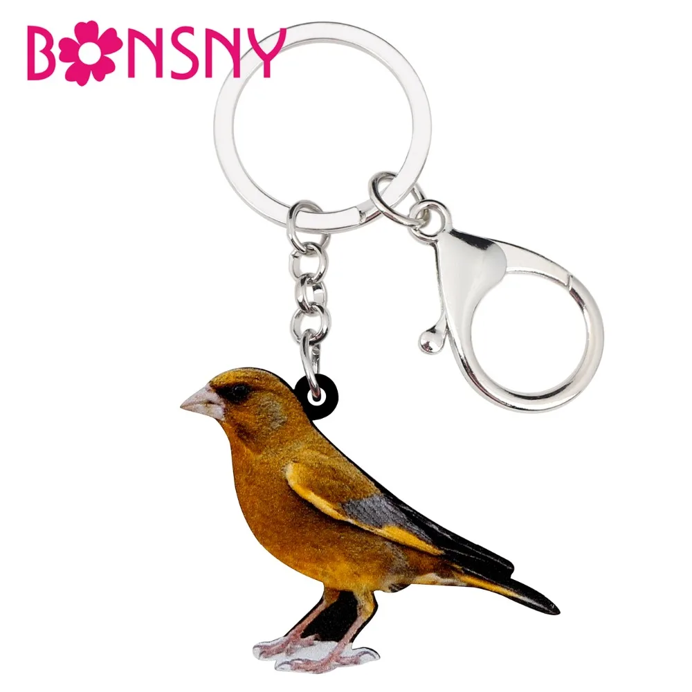 

Bonsny Acrylic Fashion Greenfinch Bird Key Chains Keychains Rings Cute Animal Jewelry For Women Girl Bag Car Pendant Charms Gift