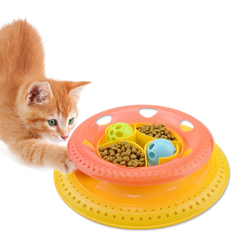 

Tower of Tracks Pet Cat Toys Roller Cat Interactive Toys with 2-Level Top 2 Ball With Bell Can put Food Water Pet Supplies