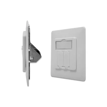 

80x80mm German type 2-port compatible wallplate & faceplate - with 50x50mm central plate & metal keystone frame, angled port