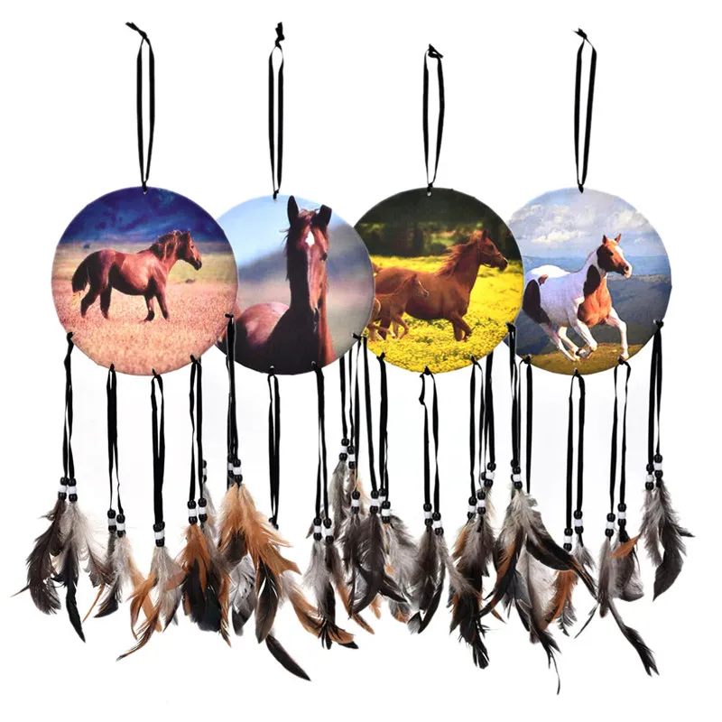 New 1PCS Handmade Horse Dream Catcher With Feathers Wall Hanging