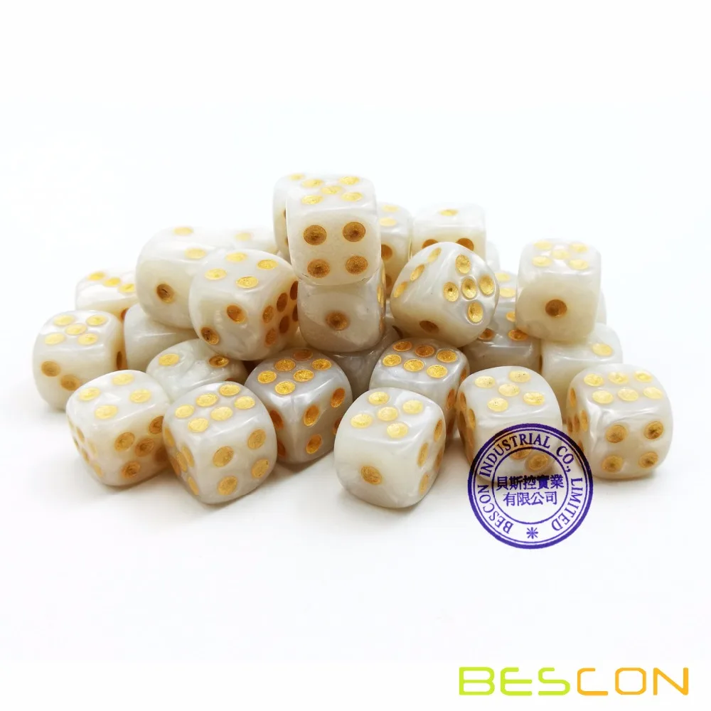 Bescon 12mm 6 Sided Dice 36 in Brick Box, 12mm Six Sided Die (36) Block of Dice, Marble White 5