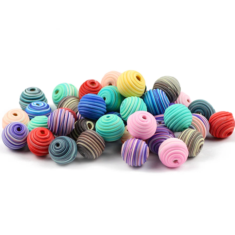 

WLYeeS Eco-Friendly 10Pcs Round Polymer Clay Beads Thread Mixed color Loose Spacer beads for Jewelry Bracelet Earring Making DIY