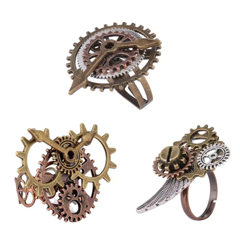 

Handmade Punk Metal Steampunk Standard Vintage Gear Open Ring Unisex Jewelry