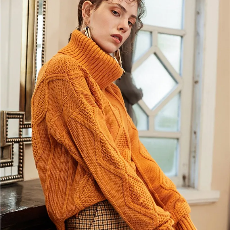 

BELIARST High Collar Cashmere Sweater Women Loose Thick Pullover 2019New Autumn and Winter Sweater Sweater Large Size Sweater