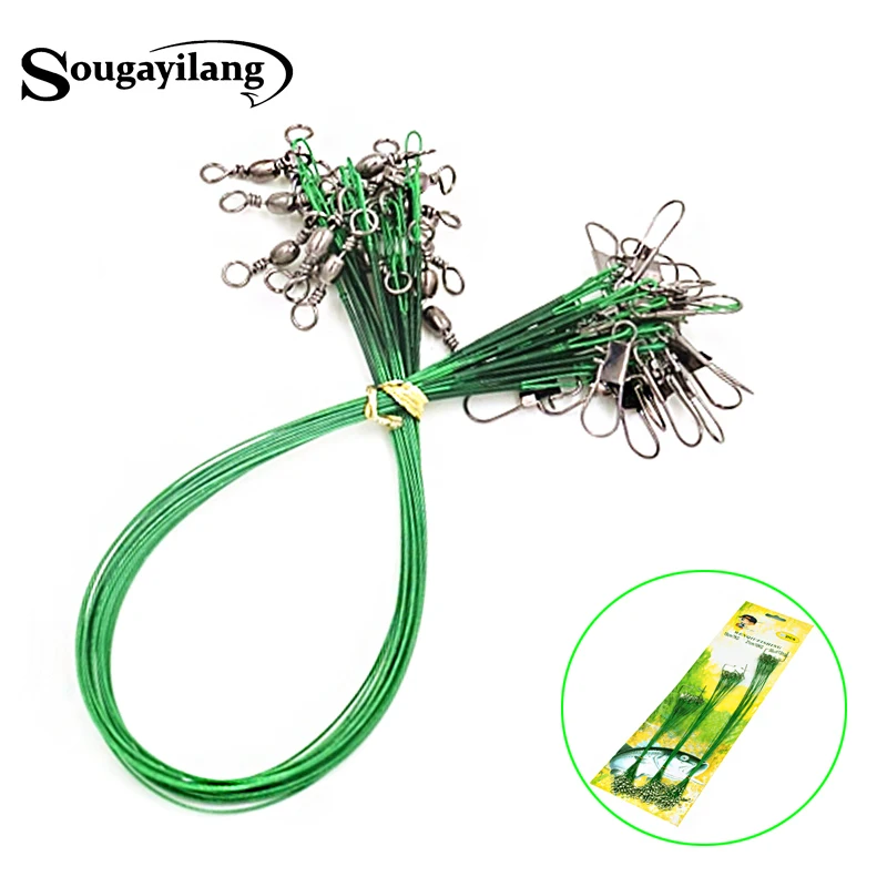 

60pcs Strong Fishing Cord for Fly Leash 15cm 21cm 30cm the Steel Wire Fishing Accessories Green Trace Leader Rope Fishing Line