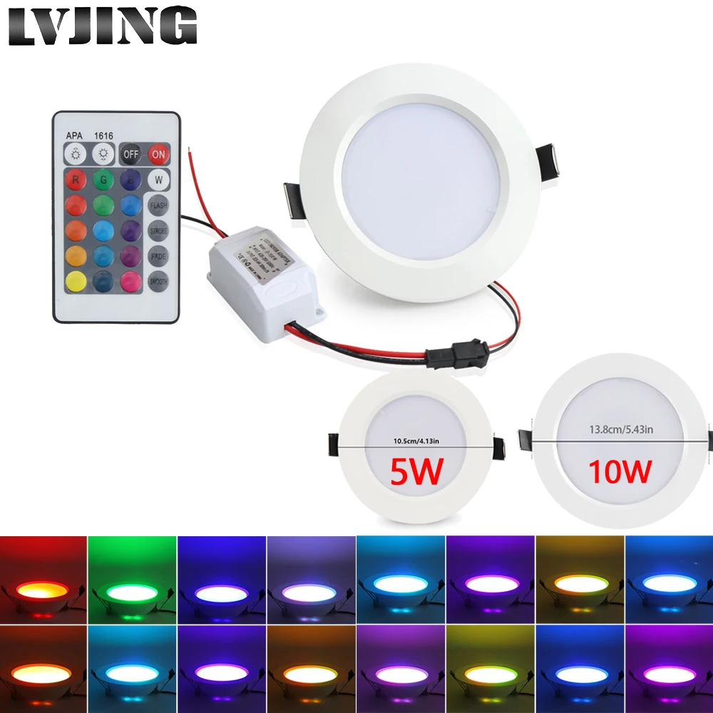 

5Pcs/lot RGB LED Ceiling Lights 5W 10W Remote Control Acrylic 24 Colors LED Lamp Recessed Ceiling Lamp For Living Room Bar KTV