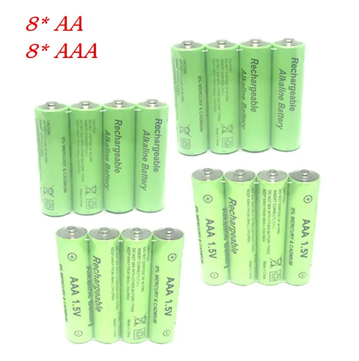

Cncool 8pcs 1.5V AA 3000mah Alkaline Rechargeable battery + 8pcs 1.5V AAA 2100mAh Alkaline battery for led light toy mp3