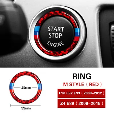 Украшение интерьера автомобиля из углеродного волокна, автомобильный двигатель, кнопка запуска, кнопка Зажигания, авто наклейка, брелок для BMW E90 E92 E93 Z4 E89 - Название цвета: M STYLE RED