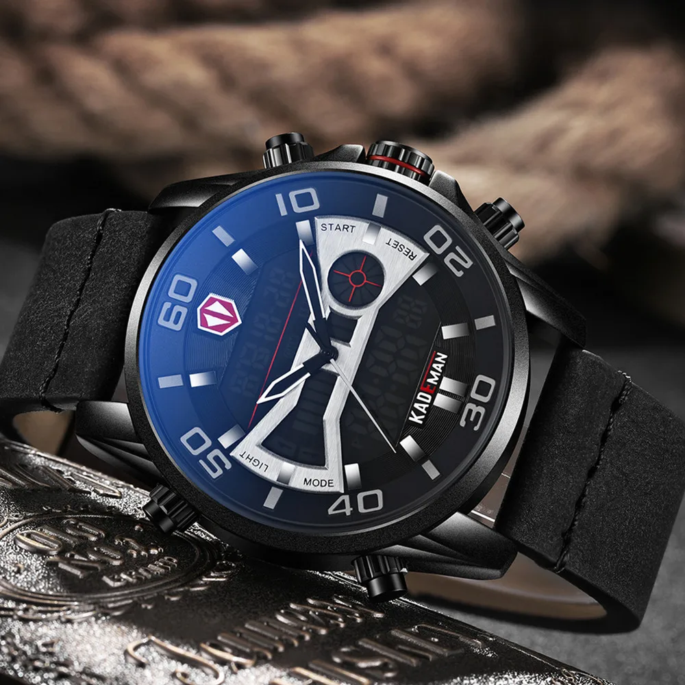 

Original Men Watch KADEMAN New Tech Series Luxury Sport Watch 3ATM LED Display Wristwatch Casual Leather Clock Relogio Masculino