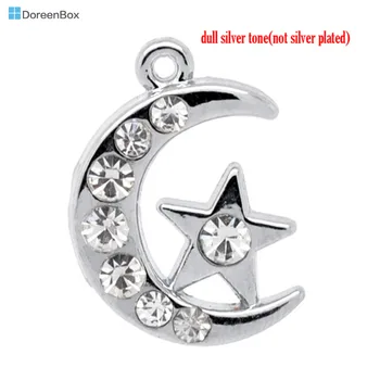 

Doreen Box Lovely 10 Silver Color Rhinestone Moon &Star Charm Pendants (B10352)