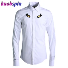 Классическая мужская рубашка с вышитыми глазами совы,, простой фирменный дизайн, Camisas, белый, черный цвет, облегающая Повседневная Деловая Мужская одежда, рубашки