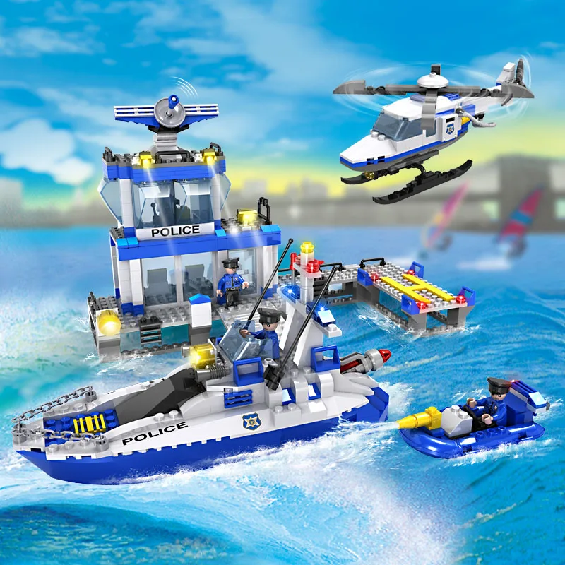 

COGO Police Station Educational Building Blocks Toys For Children City Cop Hero Boats Helicopter Weapon