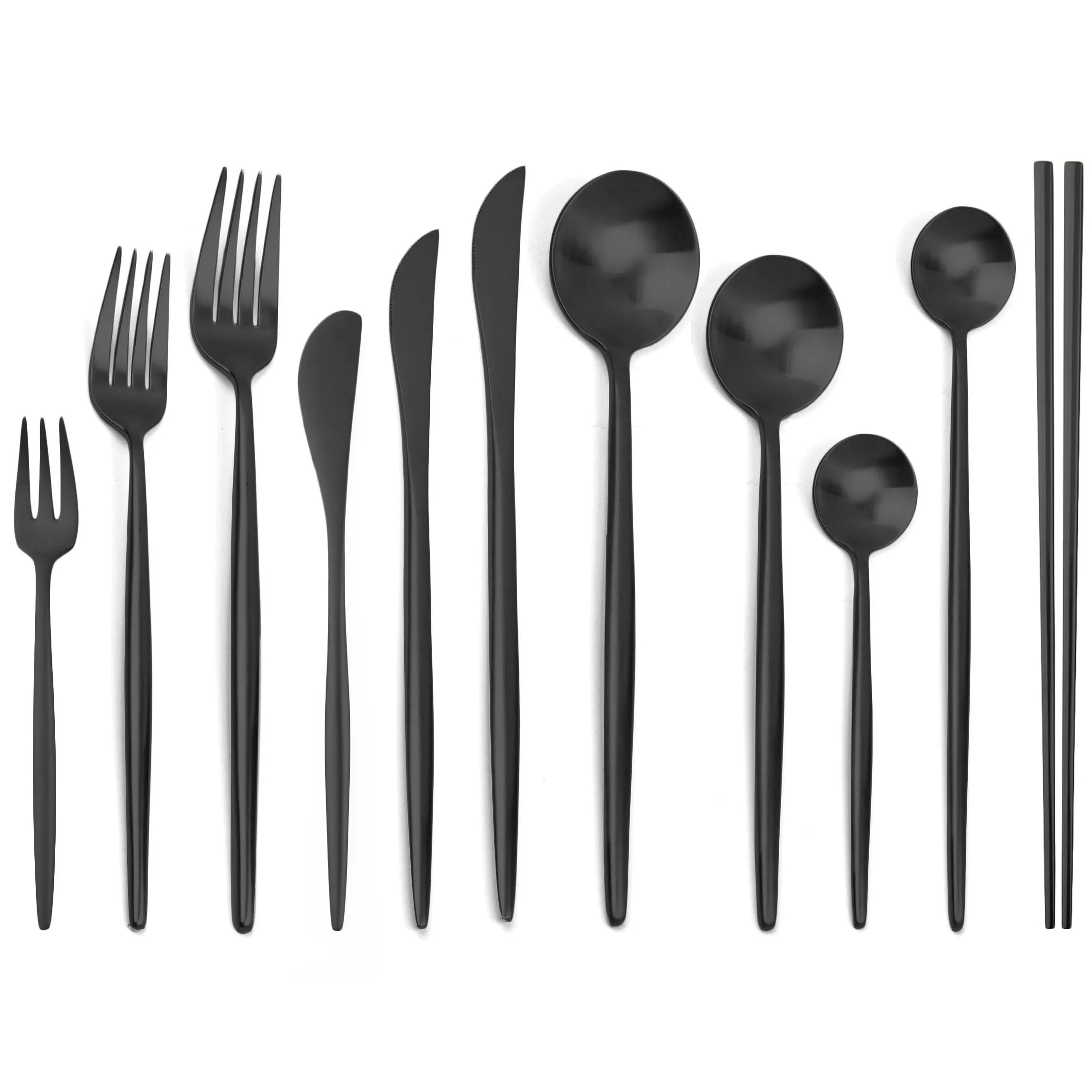 1 Juego de vajilla negra mate 304 juego de cubiertos de acero inoxidable cuchillo tenedor cuchara palillos cubiertos vajilla conjunto|Juegos de vajilla| - AliExpress