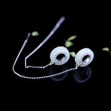

925 sterling silver jade drop earrings natural hetian white jade peace button fashion design elegant earrings for women jewelry