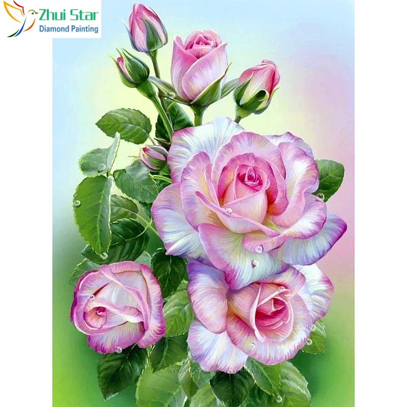 Zhui Star Алмазная вышивка floewres Розовые розы Diy Картина Вышивка крестом полностью