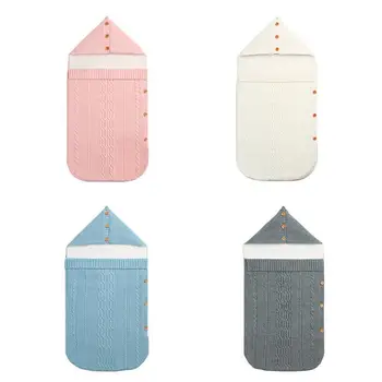 

Warm Knitted Newborn Baby Sleeping Bag Soft Infant Sleepsacks Solid Color Kids Swaddle Wrap Baby Button Hooded Blanket Swaddle