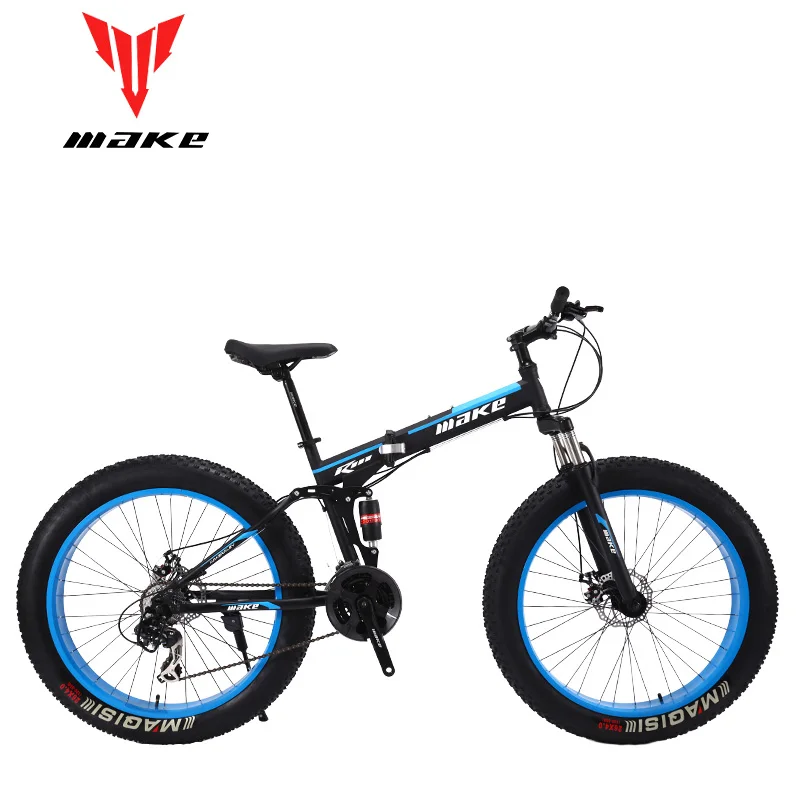 Make стальную складную рамку, Fatbike 26*4,0 колесо, 24 скорости SHIMANO - Цвет: blue