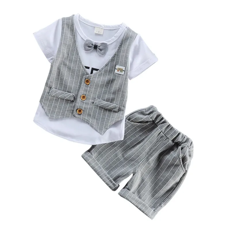 

Summer Baby Boy Clothes Set Weddings Formal Party Christening Wedding Tuxedo Waistcoat Bow Tie Suit Three Sets