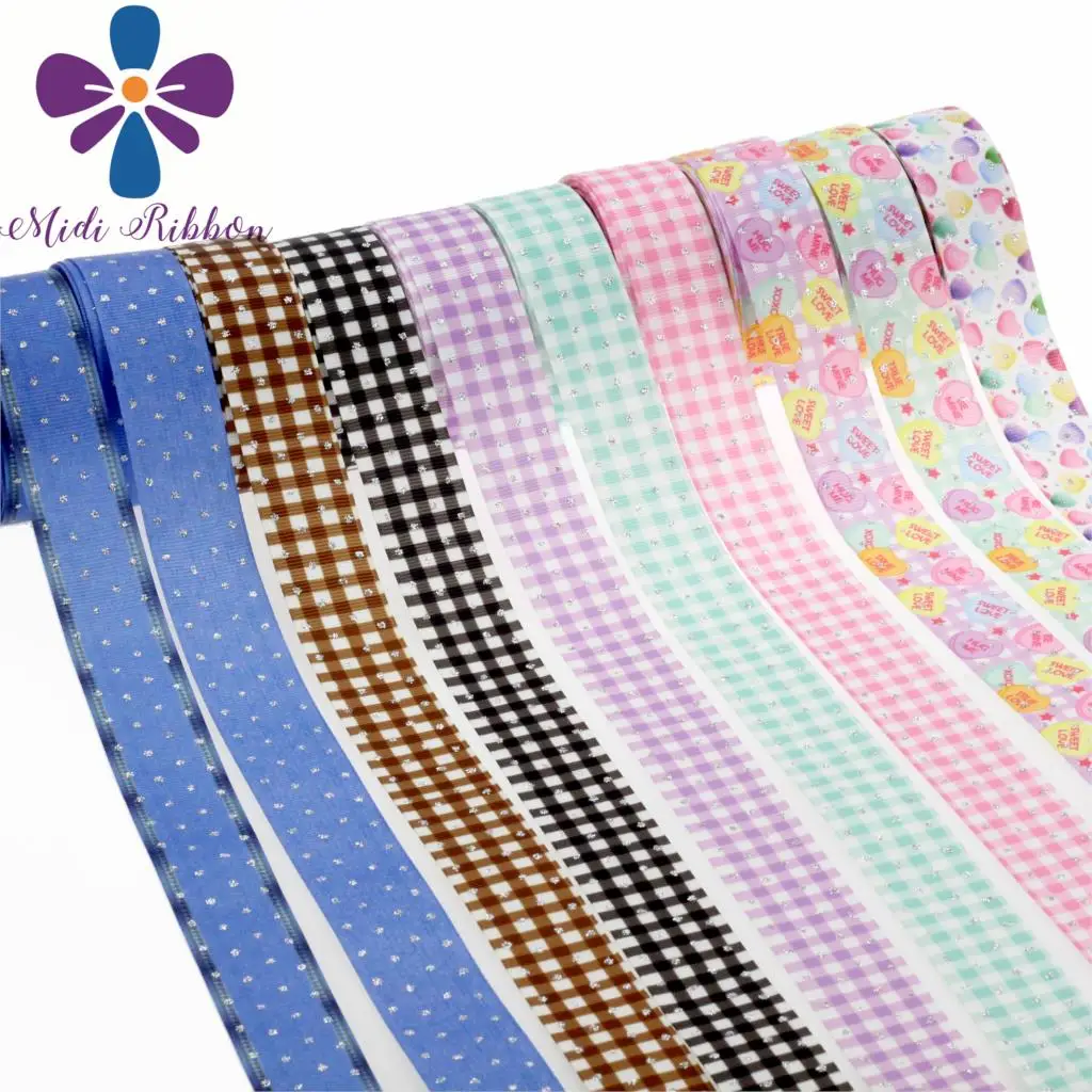 1 &quot25 мм Мини точки блеск проверьте джинсы Sweet Heart Отпечатано Grosgrain ленты DIY