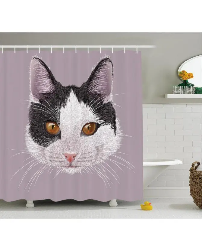 Животных Душ Шторы Pet Cat Китти портрет печати для bathroomfabric моющиеся Водонепроницаемый с Кольца