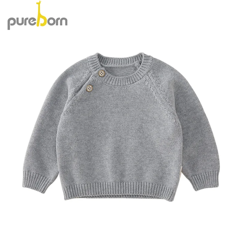 Pureborn/свитер для маленьких мальчиков и девочек; вязаный пуловер из чистого хлопка; однотонная детская одежда; зимний теплый свитер